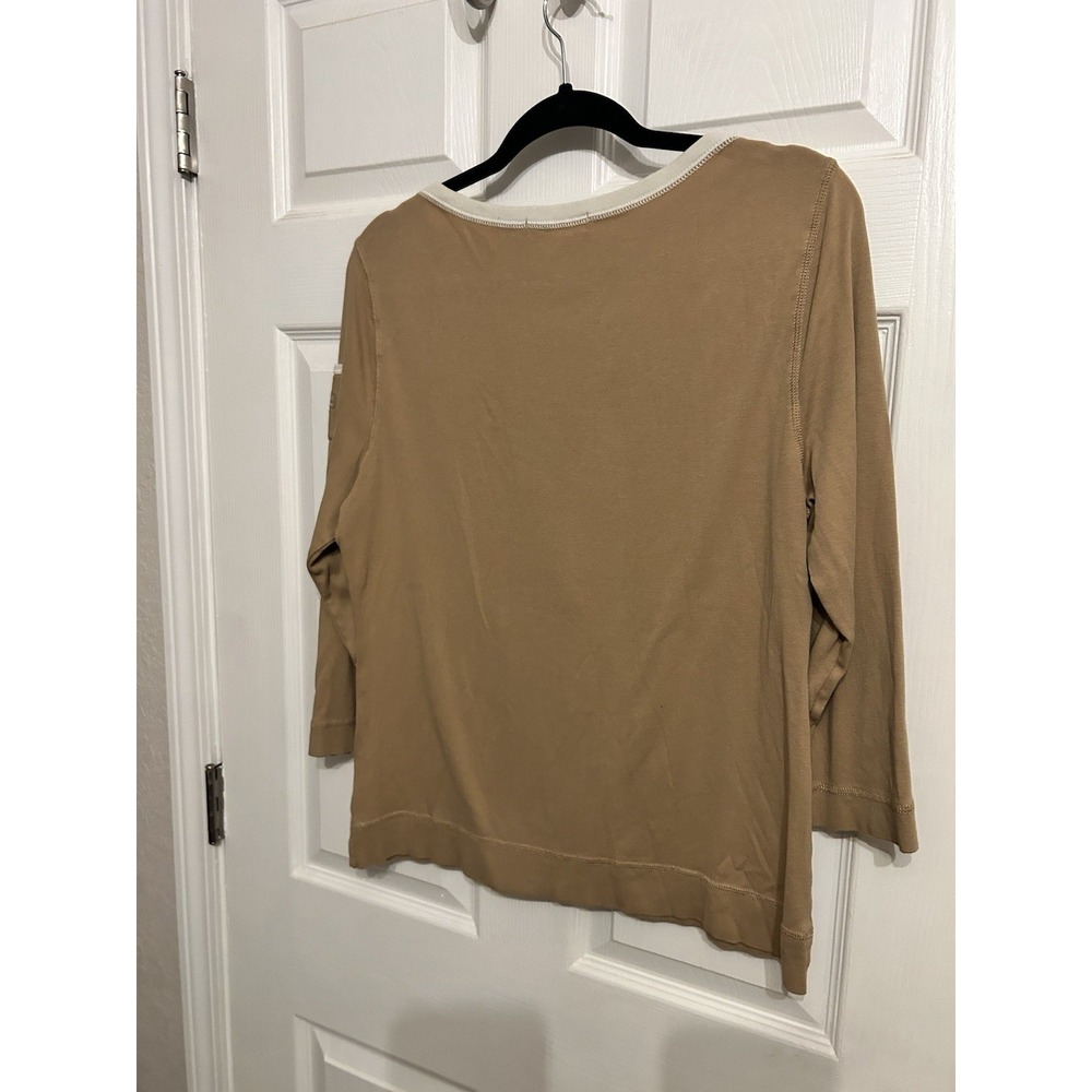 Ralph Lauren Womens XL 3/4 Sleeve Boat Neck Tee Shirt‎ Pocket Sleeve Beige Brown - Picture 5 of 9